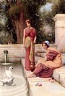 Henry Ryland Two Classical Maidens And A Swan painting